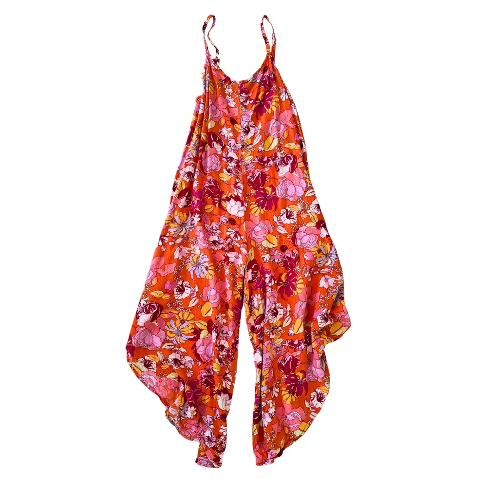 Vince Camuto XL Orange Floral Wide Leg Jumpsuit Resort Vacation Chic